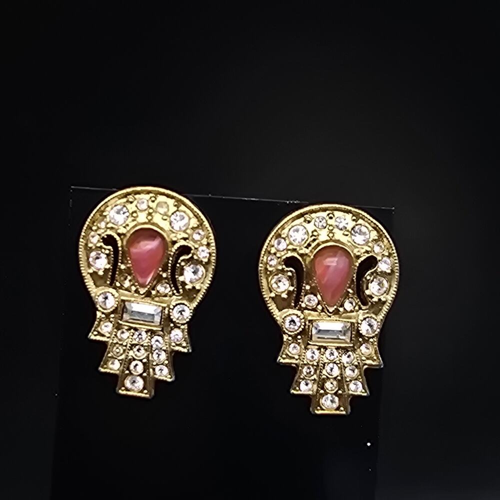 1928 Brand Rhinestone Earrings with Pink Gold Tone